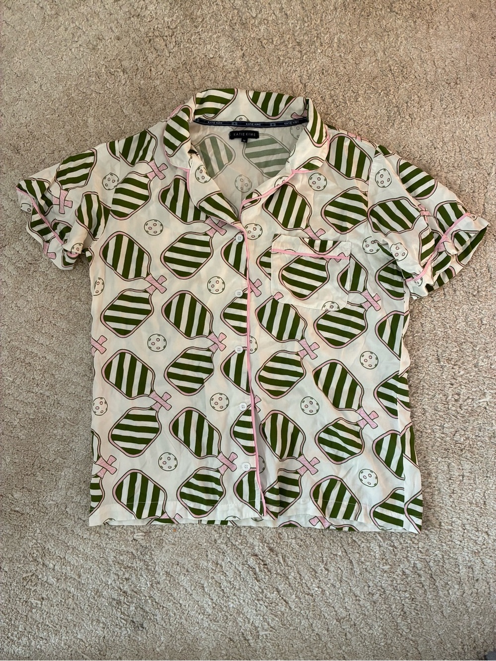 Katie Kime Pickleball Pajama Short Set Green Pink Size M - Picture 2 of 11